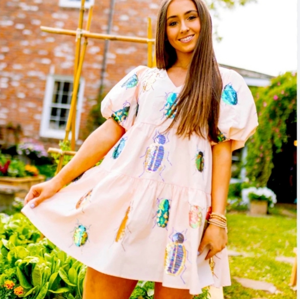 Queen of sparkles Beige Beetle dress